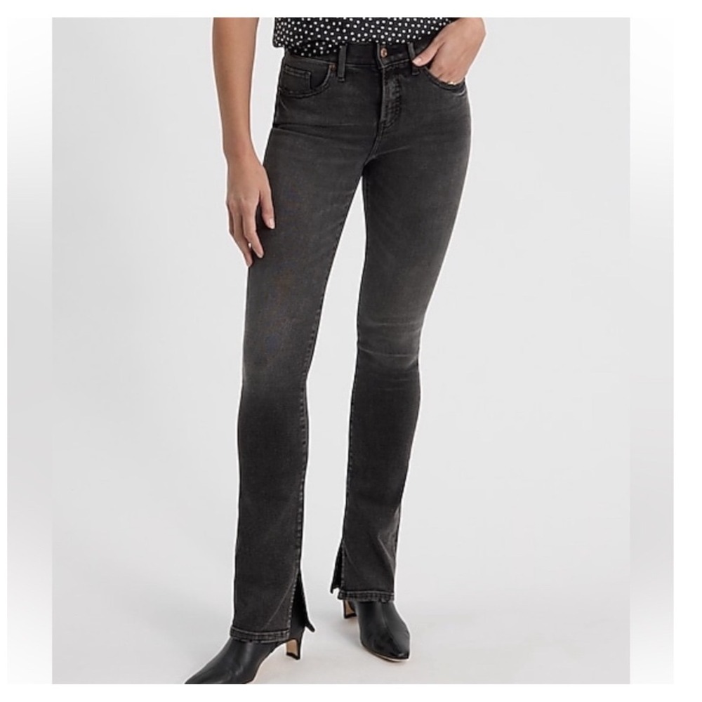 NWT Express Skyscraper Mid Rise Jeans Black Slimming Split‎ Hem Sz0S